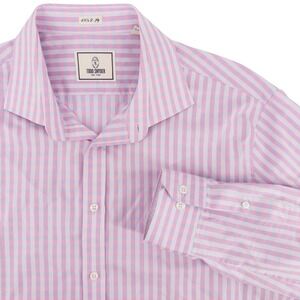 Todd Snyder Mens 17.5 34/35 Button Down Shirt Pink Striped 100s 2-Ply Cotton